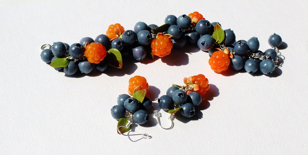 Cloudberry Blueberry Bracelet Polymer Clay Jewelry Berry Jewelry