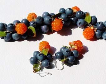 cloudberry blueberry bracelet polymer clay jewelry berry jewelry blueberry jewelry blueberry earrings cloudberry earrings salmonberry earrin