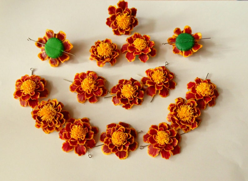 Marigold Bead Flower Polymer Clay Marigold Jewelry Bead for Etsy