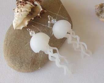 Jellyfish Earrings: Translucent Polymer Clay Marine Style Jewelry, Funny Navy Jewellery