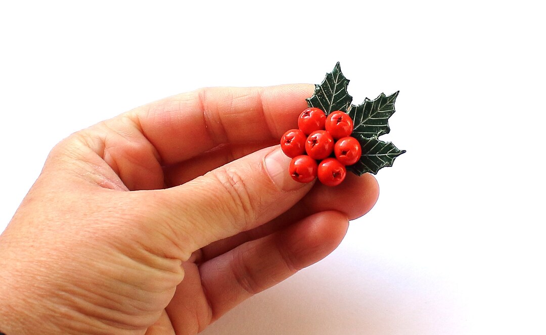 Christmas Jewelry Holly Brooch Lapel Pin Christmas Brooch Holly Berry