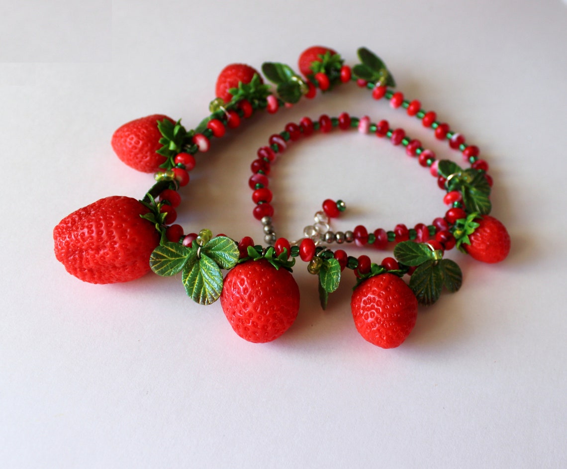 Strawberry necklace Strawberry polymer clay jewelry berry Etsy