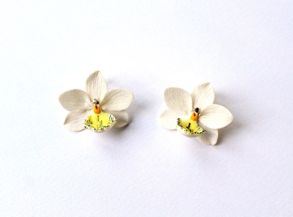 Orchid Earrings Orchid Clip Orchid Stud Orchid Post White Orchid