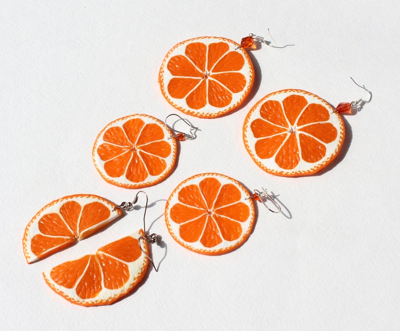 Orange earrings fake food jewelry orange slice earrings citrus Etsy
