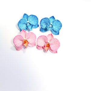 Orchid earrings pink orchid jewelry polymer clay jewelry blue orchid gift for her pink jewelry floral jewelry flower earrings blue jewelry image 6