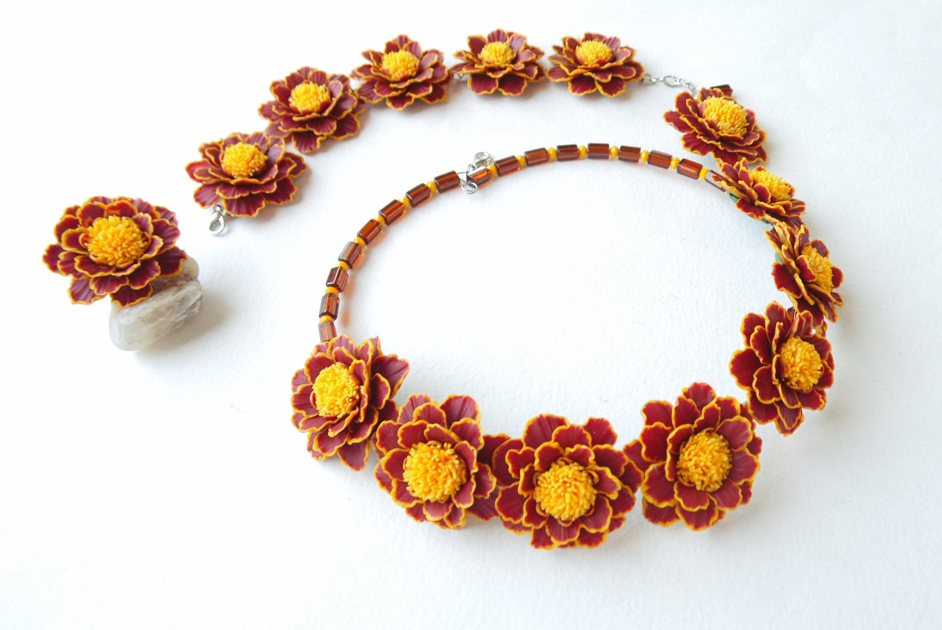 Marigold set floral jewelry flower set polymer clay jewelry Etsy