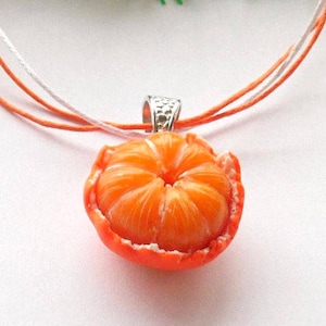 Mandarin Necklace: Handmade Polymer Clay Realistic Vegan Fruit Jewelry