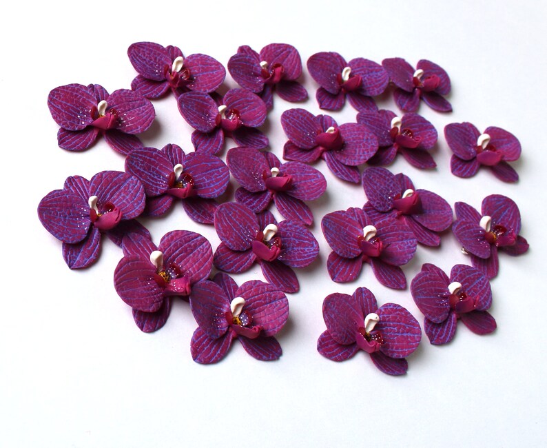Orchid Charm: Handmade Polymer Clay Burgundy Flower Bead, DIY Flower Supplies (4cm, 1 3/8") image 4