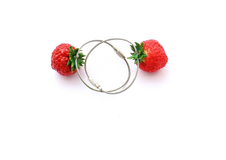 Strawberry Keychain strawberry charm bag Keychain berry Keychain strawberry jewelry fruit jewelry vegan keychain clay strawberry gift for he image 2