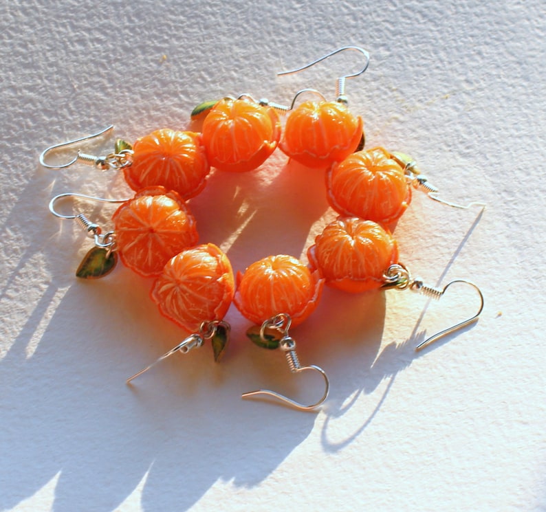 Mandarin earrings tangerine jewelry Mandarin jewelry gift for her polymer clay orange earrings realistic Mandarin fruit earrings berry jewel image 9
