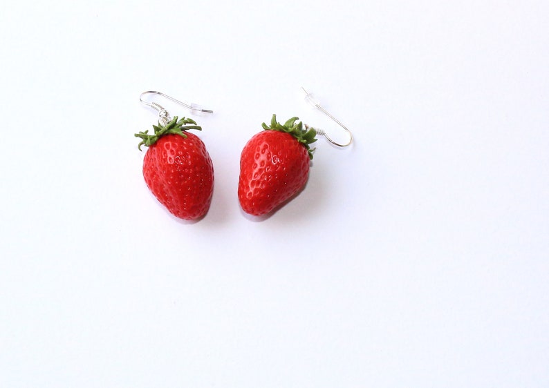 Strawberry earrings Strawberry jewelry berry jewelry strawberry polymer clay jewelry summer jewelry gift for her fruit jewelry fake food image 6