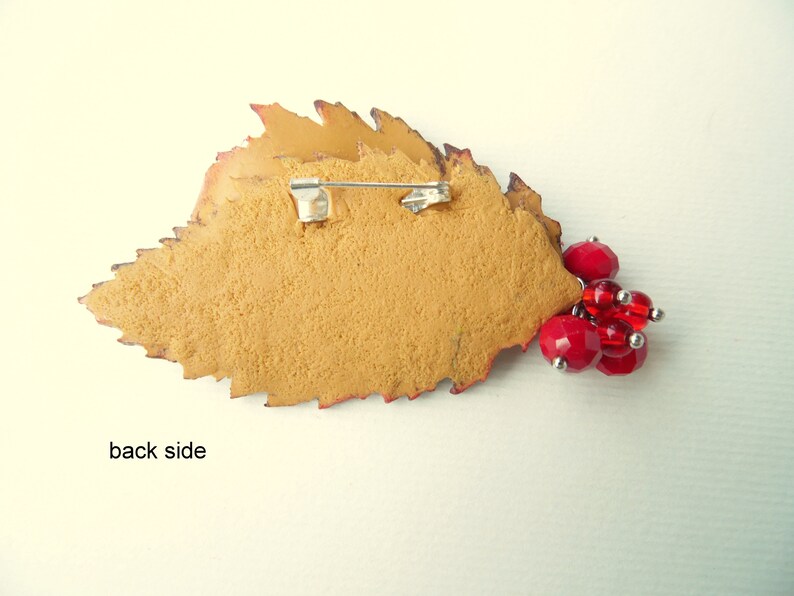 Leaf Brooch Ladybug Pin Berry Jewelry Autumn Leaf Pin Polymer Etsy