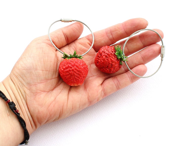 Strawberry Keychain strawberry charm bag Keychain berry Keychain strawberry jewelry fruit jewelry vegan keychain clay strawberry gift for he image 10