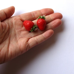 Strawberry earrings Strawberry jewelry berry jewelry strawberry polymer clay jewelry summer jewelry gift for her fruit jewelry fake food image 7