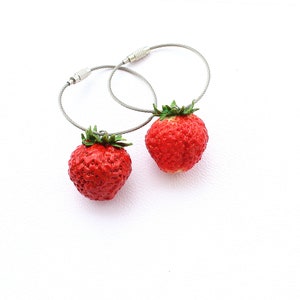 Strawberry Keychain strawberry charm bag Keychain berry Keychain strawberry jewelry fruit jewelry vegan keychain clay strawberry gift for he image 7