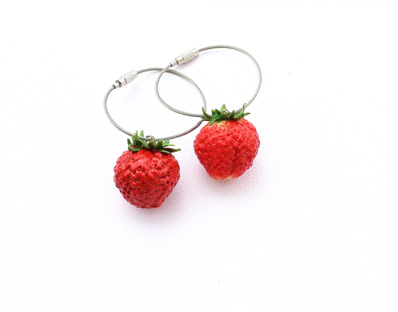 Strawberry Keychain strawberry charm bag Keychain berry Keychain strawberry jewelry fruit jewelry vegan keychain clay strawberry gift for he image 7