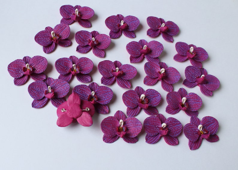 Orchid Charm: Handmade Polymer Clay Burgundy Flower Bead, DIY Flower Supplies (4cm, 1 3/8") image 9