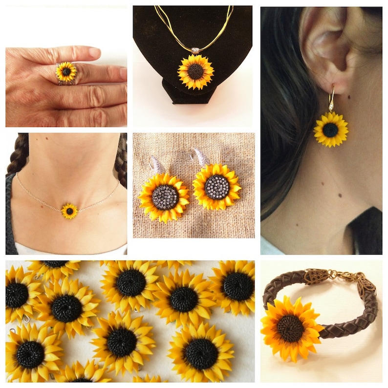 Sunflower Earrings Sunflower Stud Yellow Flower Earrings Etsy