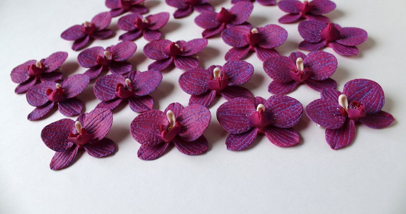 Orchid Charm: Handmade Polymer Clay Burgundy Flower Bead, DIY Flower Supplies (4cm, 1 3/8") image 8