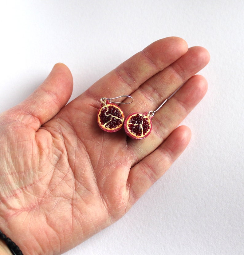 Pomegranate earrings garnet earrings Pomegranate jewelry gift for her polymer clay garnet jewelry fruit earrings jewelry lover gift image 8