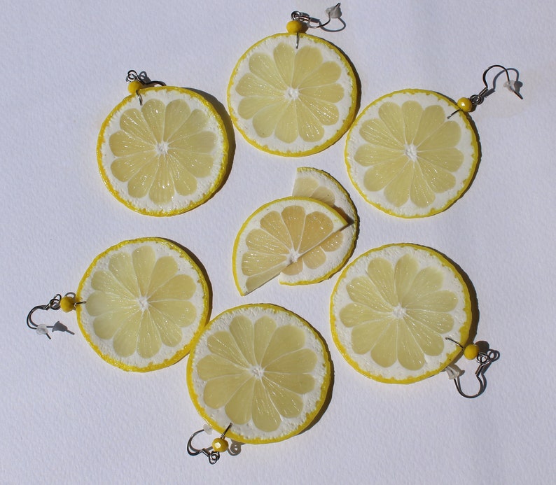 Lemon earrings fake food jewelry lemon slice earrings citrus jewelry polymer clay jewelry lemon slice jewelry funny earrings Fruit earrings Bild 3