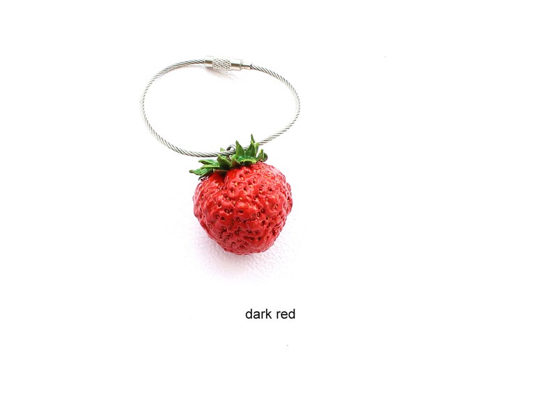 Strawberry Keychain strawberry charm bag Keychain berry Keychain strawberry jewelry fruit jewelry vegan keychain clay strawberry gift for he dark red