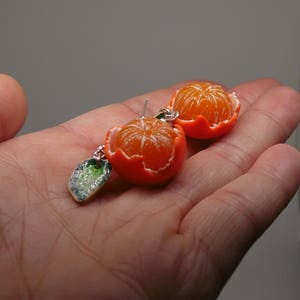 Mandarin earrings tangerine jewelry Mandarin jewelry gift for her polymer clay orange earrings realistic Mandarin fruit earrings berry jewel image 6