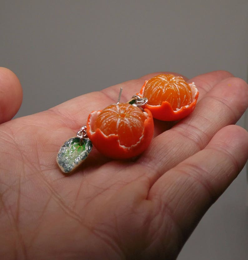 Mandarin earrings tangerine jewelry Mandarin jewelry gift for her polymer clay orange earrings realistic Mandarin fruit earrings berry jewel image 6