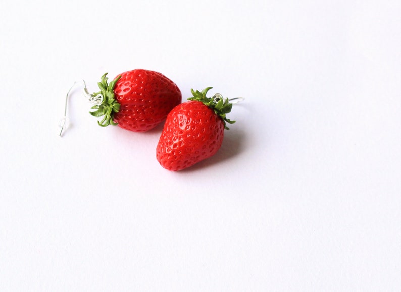 Strawberry earrings Strawberry jewelry berry jewelry strawberry polymer clay jewelry summer jewelry gift for her fruit jewelry fake food image 2