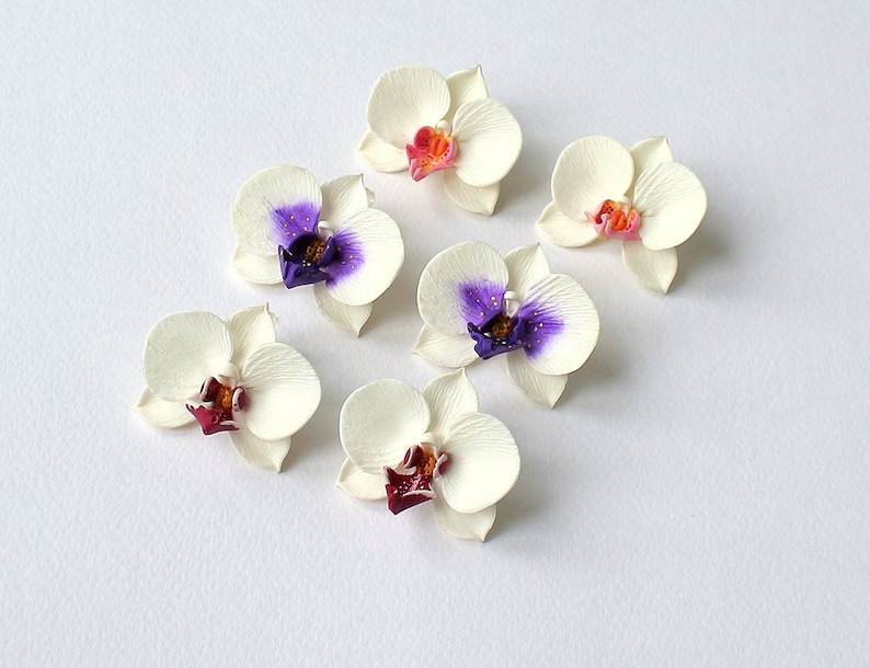 Orchid earrings white orchid jewelry polymer clay jewelry white flower white jewelry floral jewelry flower earrings orchid floral jewelry image 1