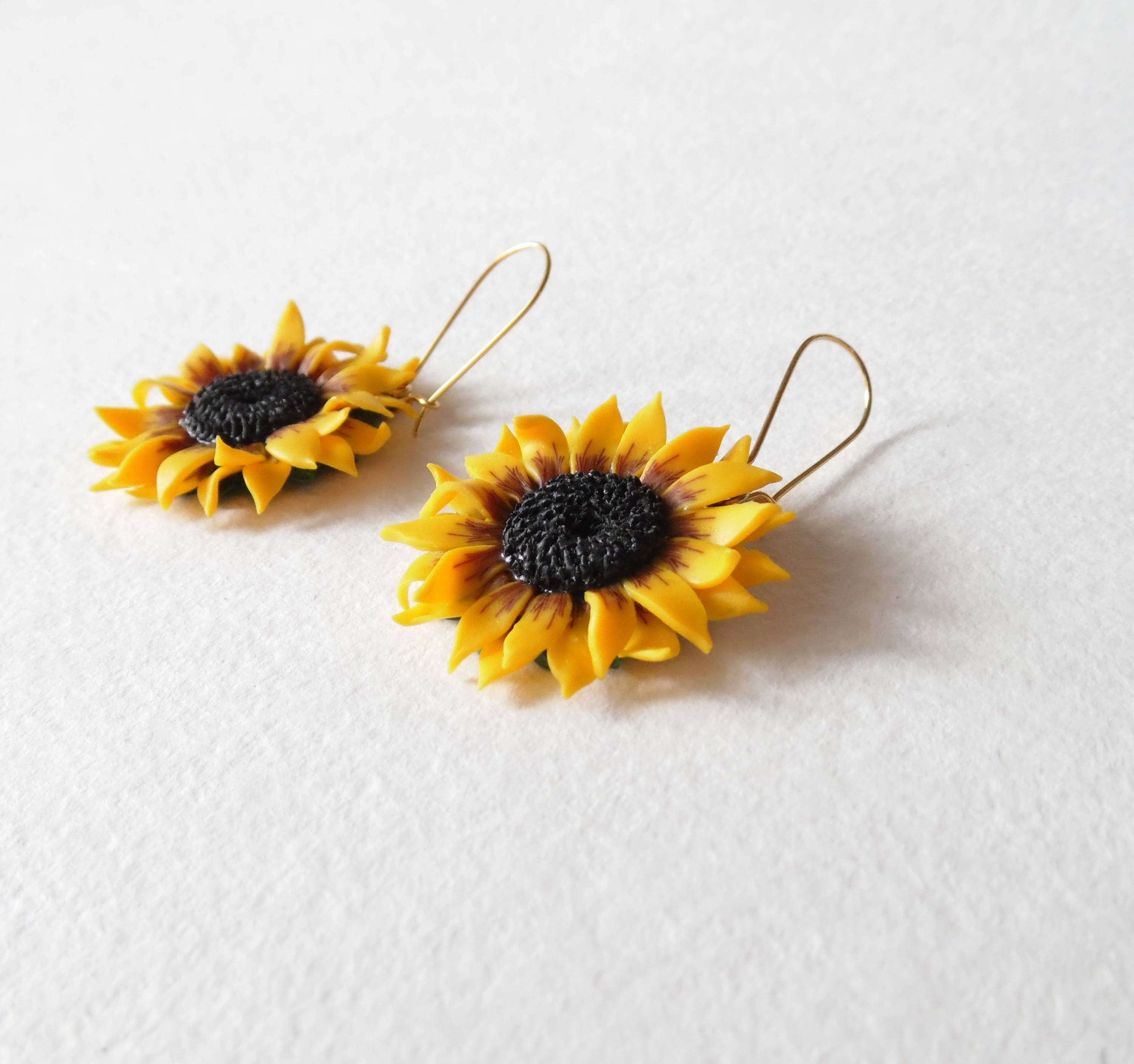 Sunflower earrings yellow flower earrings polymer clay jewelry Etsy