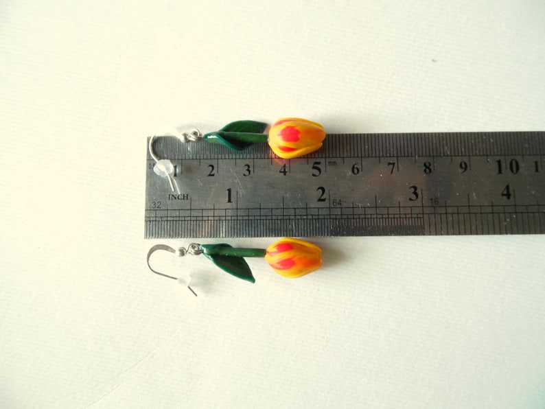 Tulip earrings yellow tulip jewelry polymer clay jewelry yellow flowers gift for her yellow jewelry green jewelry Christmas gift floral jewe image 7