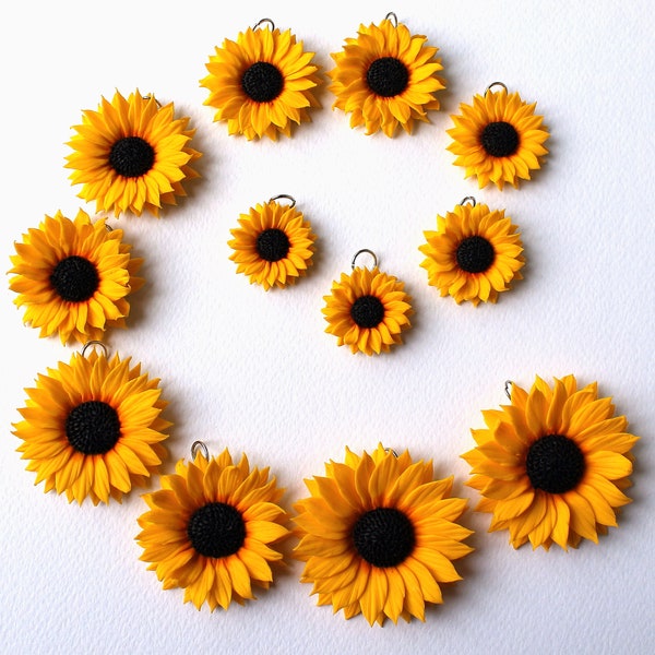 sunflower charm sunflower pendant sunflower jewelry sunflower bead sunflower DIY sunflower polymer clay gift up 20  sunflower necklace