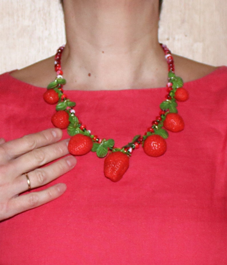 Strawberry Necklace Strawberry Polymer Clay Jewelry Berry Etsy