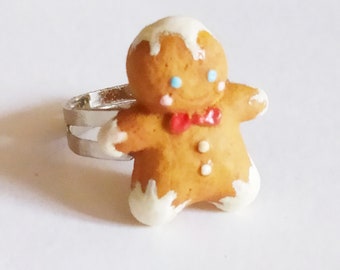 Christmas jewelry Gingerbread Man ring Gingerbread jewelry polymer clay jewelry gift for her cookie ring fake food jewelry funny ring gift