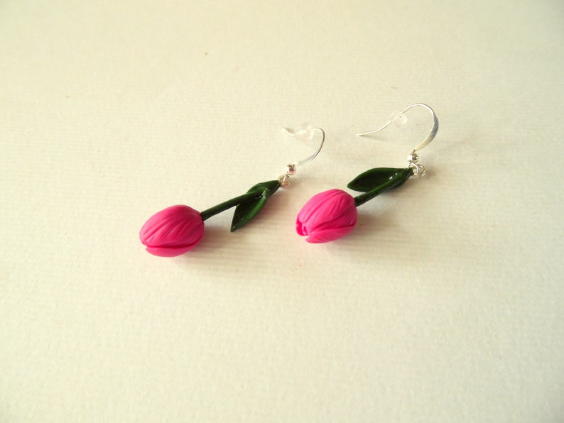 Tulip earrings hot pink tulip jewelry polymer clay jewelry Etsy
