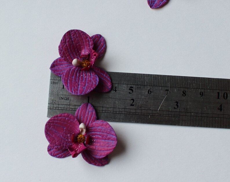 Orchid Charm: Handmade Polymer Clay Burgundy Flower Bead, DIY Flower Supplies (4cm, 1 3/8") image 7
