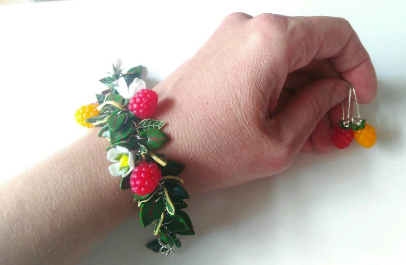 Raspberry set polymer clay jewelry berry jewelry bright Etsy