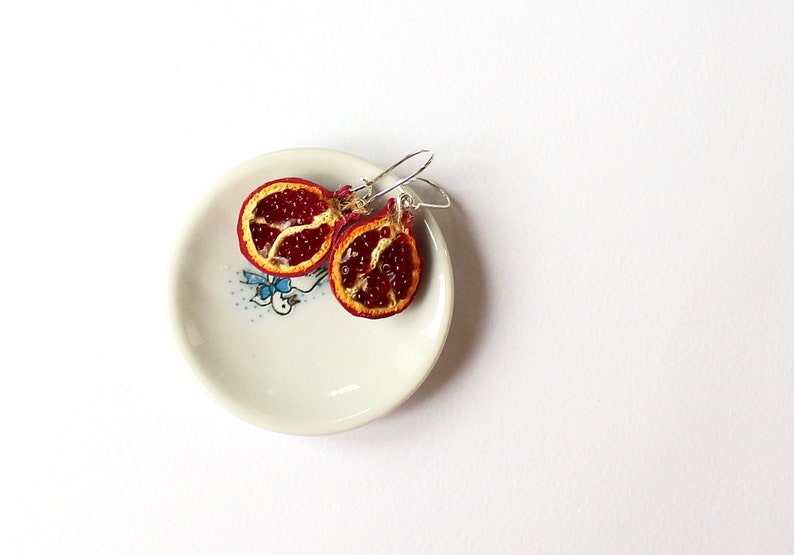 Pomegranate earrings garnet earrings Pomegranate jewelry gift for her polymer clay garnet jewelry fruit earrings jewelry lover gift image 4