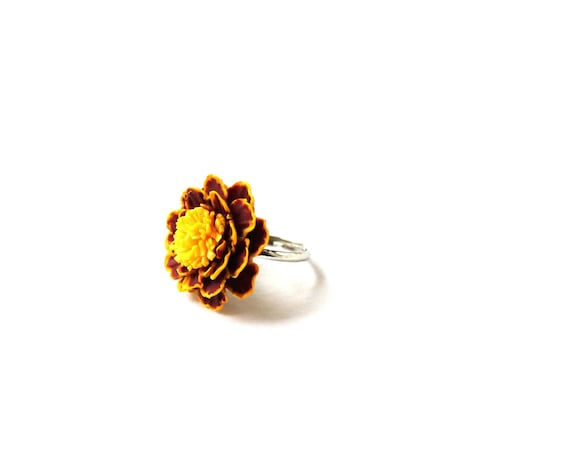 Marigold ring simple ring floral ring flower ring marigold jewelry polymer clay jewelry floral jewelry Halloween jewelry fall flower marigol Etsy