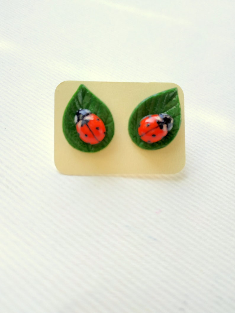 Ladybug Earrings Sterling Silver Studs Polymer Clay Jewelry Etsy