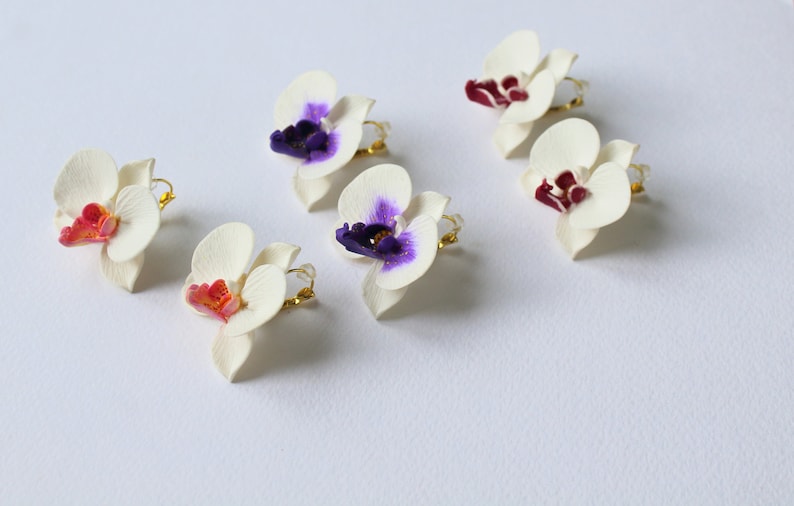 Orchid earrings white orchid jewelry polymer clay jewelry white flower white jewelry floral jewelry flower earrings orchid floral jewelry image 10