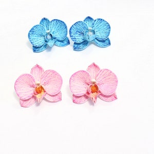 Orchid earrings pink orchid jewelry polymer clay jewelry blue orchid gift for her pink jewelry floral jewelry flower earrings blue jewelry image 5