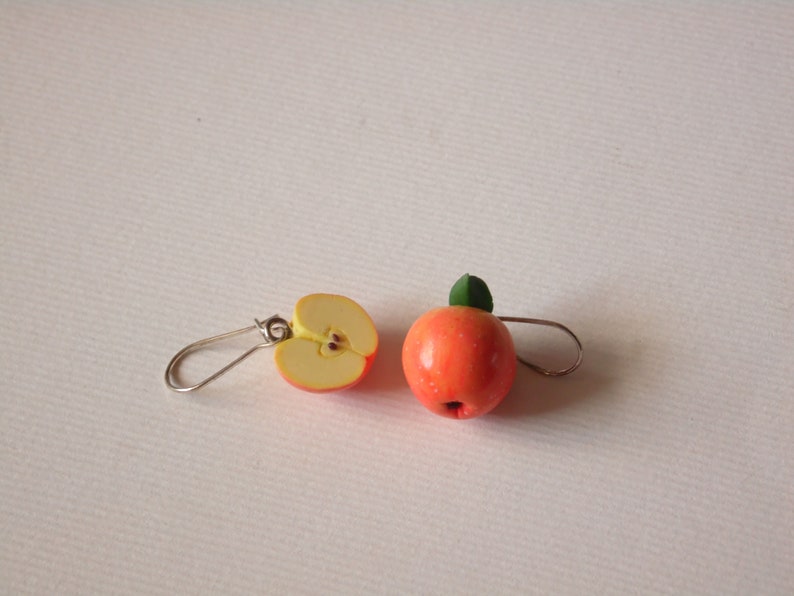 Apple earrings polymer clay jewelry gift for her fruit earrings fake food jewelry vegan jewelry apple jewelry red apple earrings funny earri image 8