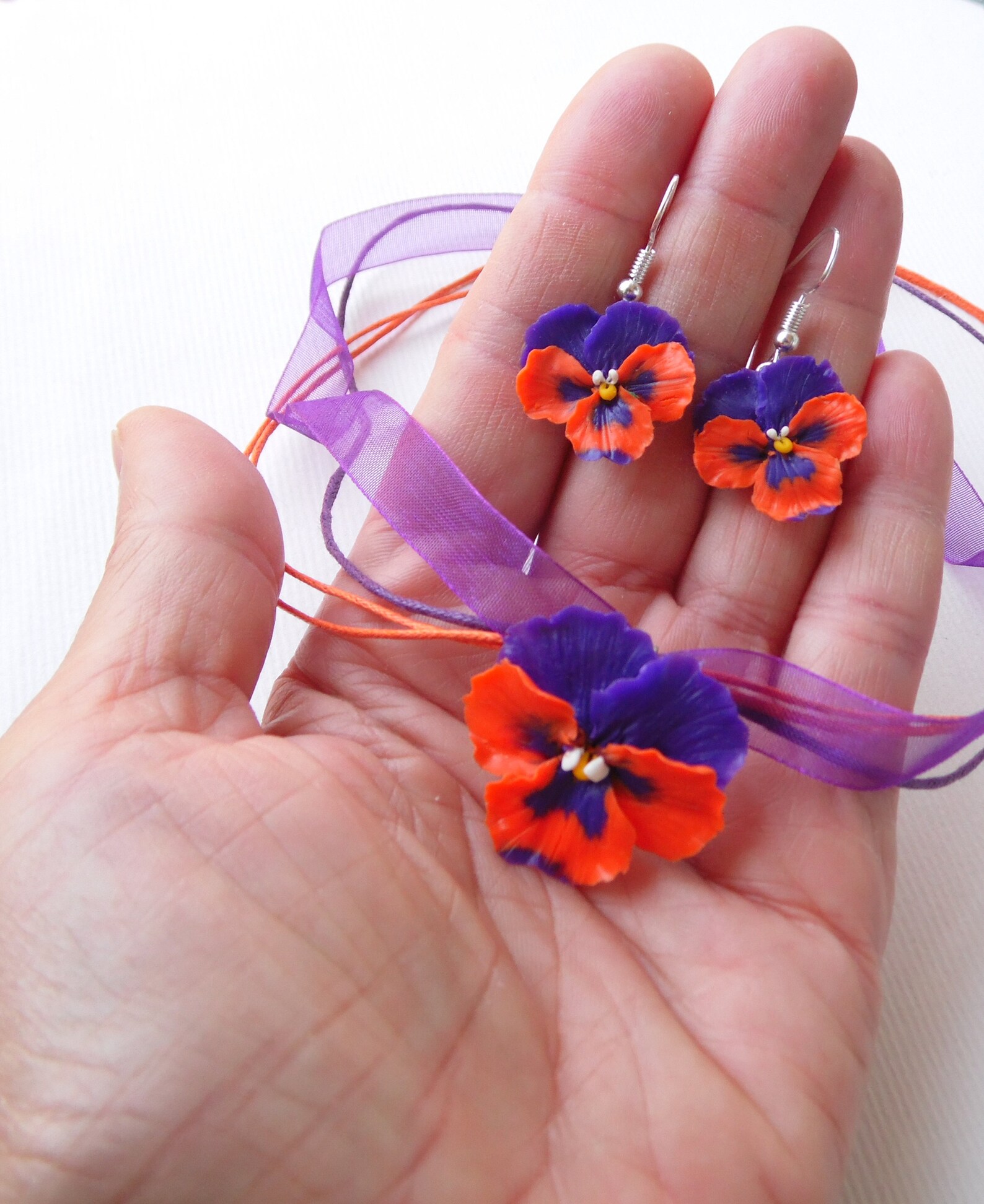 Pansy Earrings Pansy Jewelry Pansy Pendant Pansy Necklace Etsy