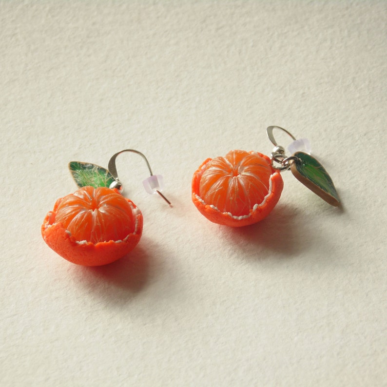 Mandarin earrings tangerine jewelry Mandarin jewelry gift for her polymer clay orange earrings realistic Mandarin fruit earrings berry jewel only earrings