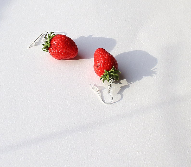 Strawberry earrings Strawberry jewelry berry jewelry strawberry polymer clay jewelry summer jewelry gift for her fruit jewelry fake food image 8