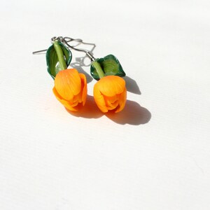 Tulip earrings yellow tulip jewelry polymer clay jewelry yellow flowers gift for her yellow jewelry green jewelry Christmas gift floral jewe image 4