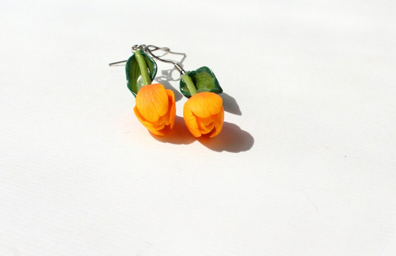 Tulip earrings yellow tulip jewelry polymer clay jewelry yellow flowers gift for her yellow jewelry green jewelry Christmas gift floral jewe image 4
