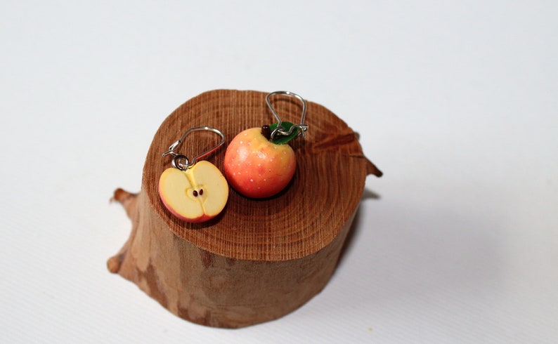 Apple earrings polymer clay jewelry gift for her fruit earrings fake food jewelry vegan jewelry apple jewelry red apple earrings funny earri image 5